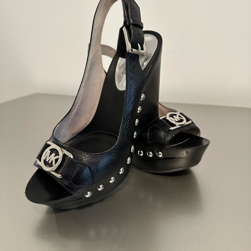Michael Kors Black Platform Sandals with Silver Studs